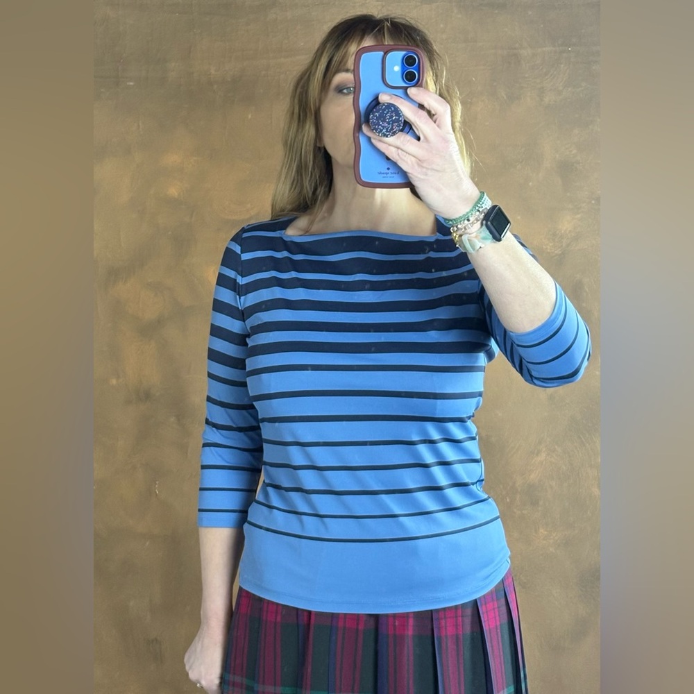 Talbots Blue Striped Boatneck Long Sleeve Top